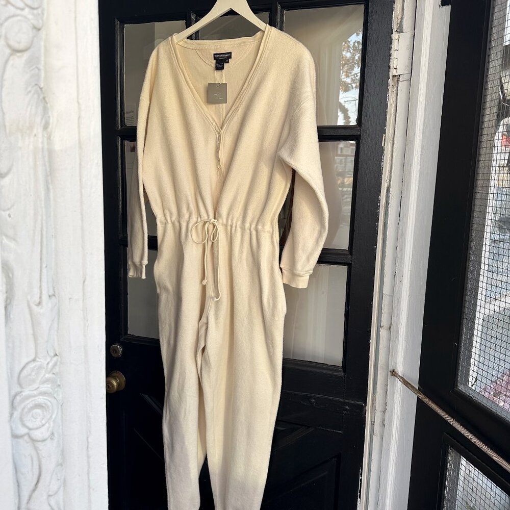 Vintage Cozy 100% Cotton Fleece J Peterman White Cream Jumpsuit Onesie